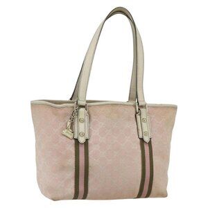 GUCCI GG Canvas Sherry Line Tote Bag Pink Gold khaki 137396 Auth 151602